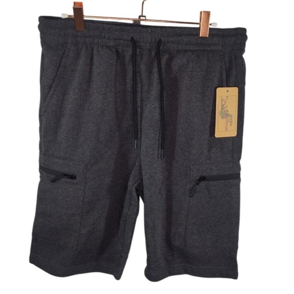 Sandia Peak Mountain Co. Charcoal Gray Cargo Shorts Fleece Zipper Pockets Large